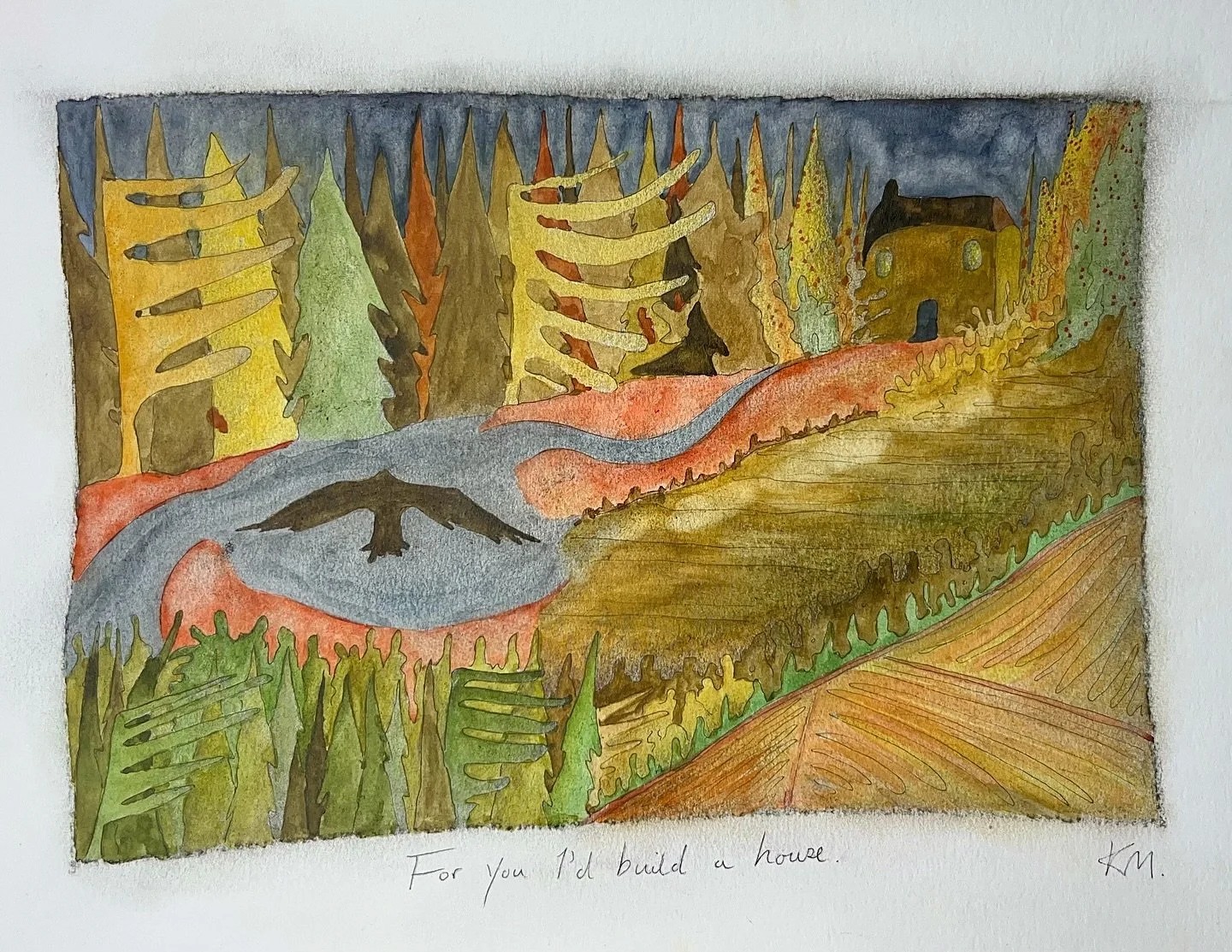 For you I&rsquo;d build a house,

2025, mixed media on paper. 

{and I&rsquo;d plant a garden and tile the hall and buy four golden retrievers to wake you in the morning, and a kitchen where you can cook and spread out your beautiful chaos and a gues