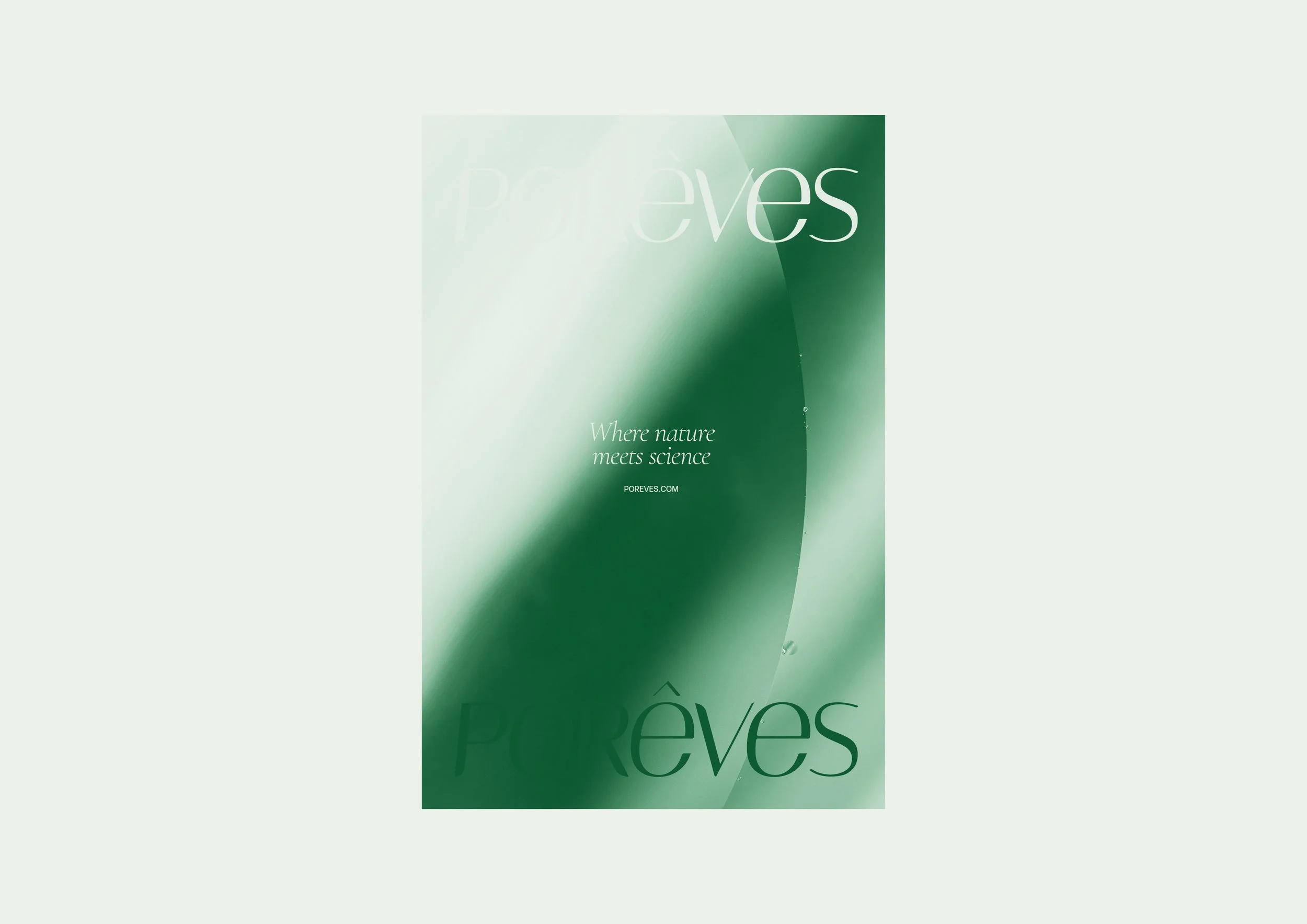 Green abstract text poster with the word 'POURREVES' and the tagline 'Where nature meets science'.