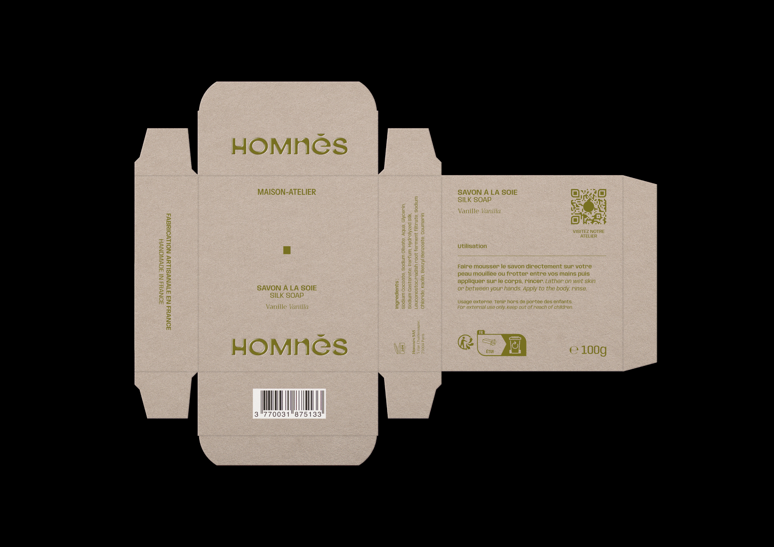 Packaging savon solide Homnès, nouvelle identité graphique