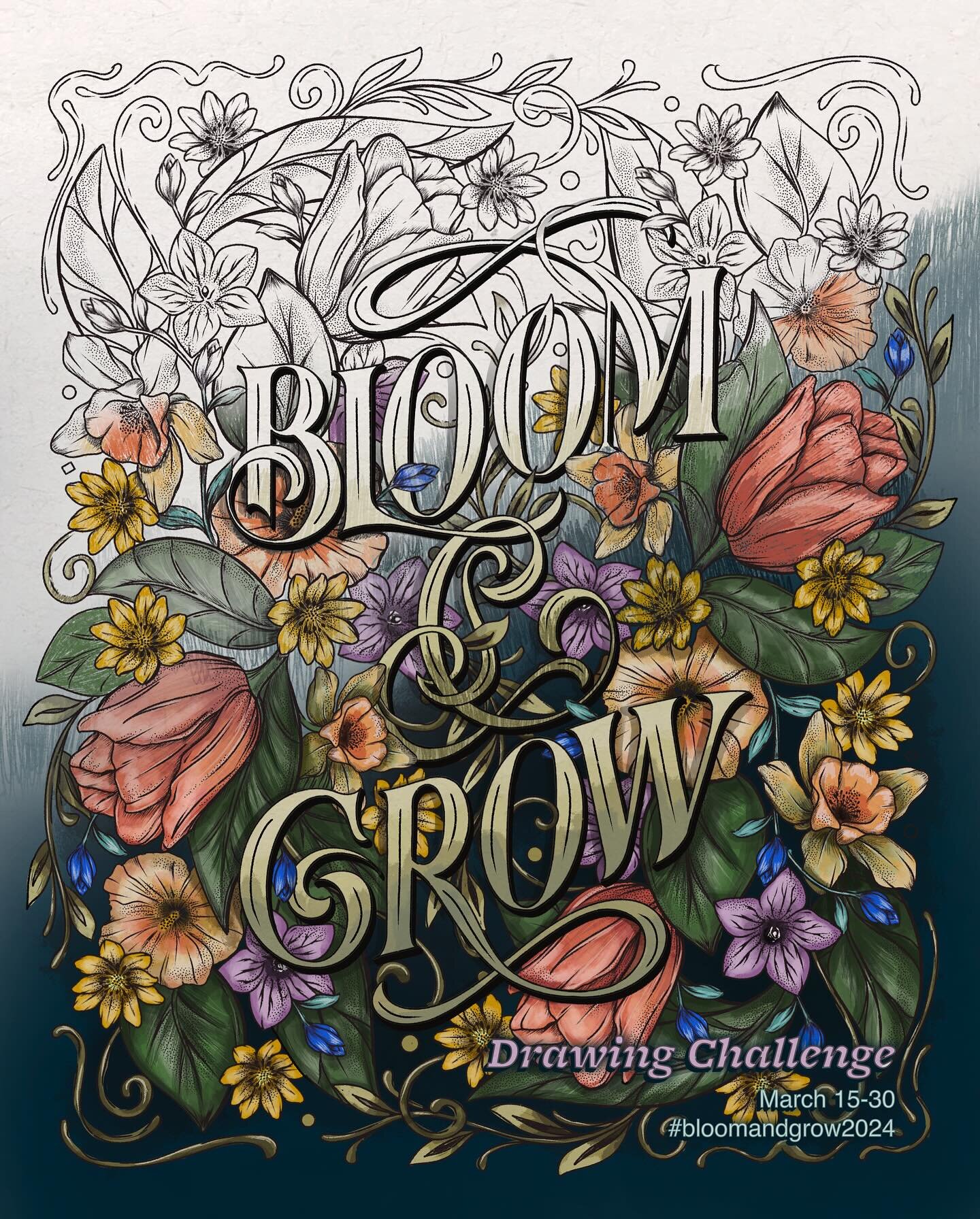 So excited to share that I&rsquo;m teaming up with @bluelela @riritamuradesign @createdbyginny @seejessletter @byerikawithak @chickofalltrade @theinkingrose 

to host the Bloom and Grow Drawing Challenge from March 15 - 30, and we are inviting you to