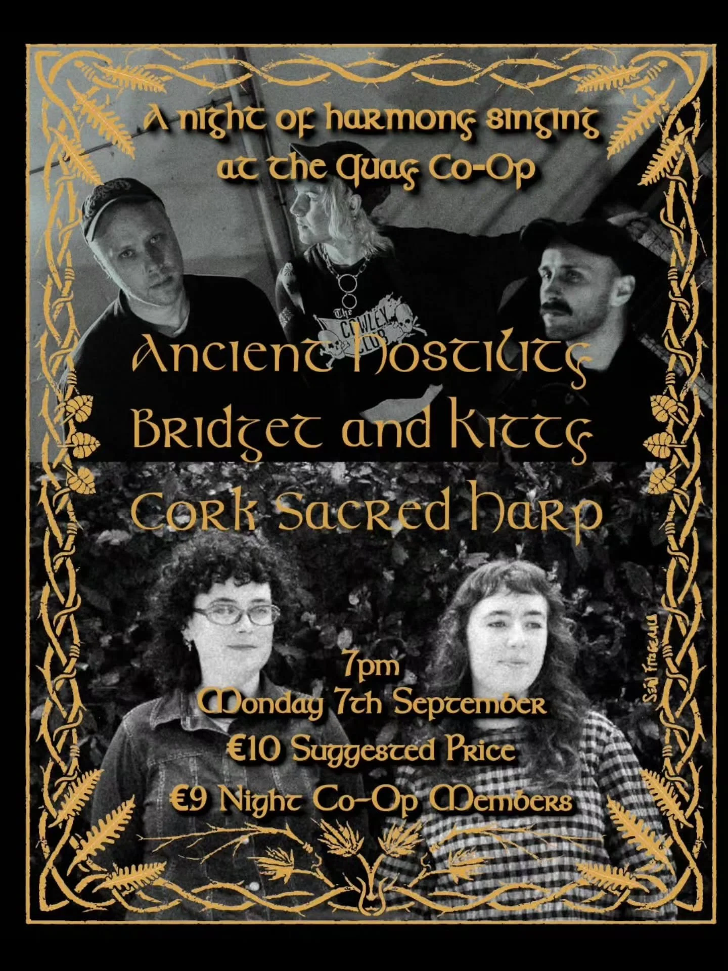 Join us at the Night time  co op September 7th for an evening of folk singing from Liverpool,  London,  and Cork with @ancienthostility @corksacredharp and @bridgetandkitty.  With members of @dawn_rayd  Rambo First Blood, and PCP ( Phill Collins Proj