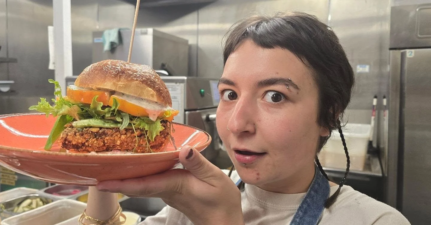 The Dolly Would is back! Southern fried tofu in a homemade brioche bun, local tomatoes,  lettuce,  and ranch dressing. Get it with a side of butter bean salad, a shot of pink lemonade,  and a peanut butter and banana puddin cookie! You should come n'