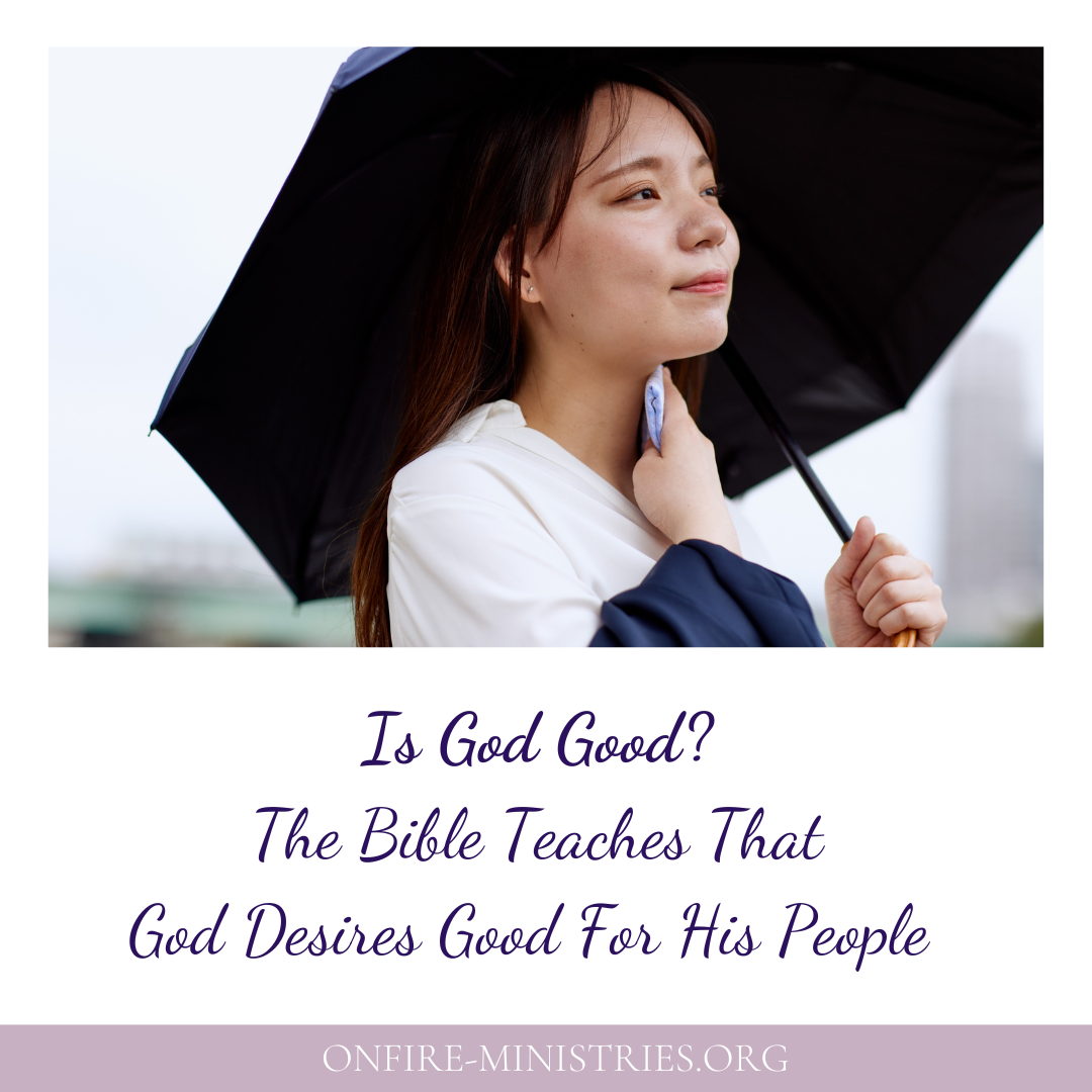 Woman holding an umbrella and reflecting on God’s goodness during difficult times