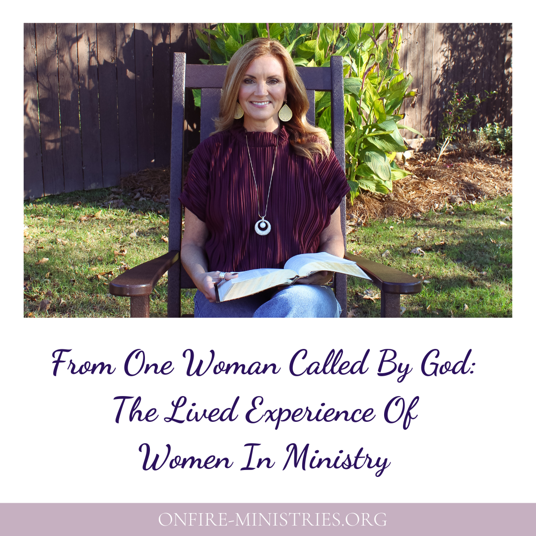 Pat Domangue holding an open Bible while reflecting on the lived experience of women in ministry