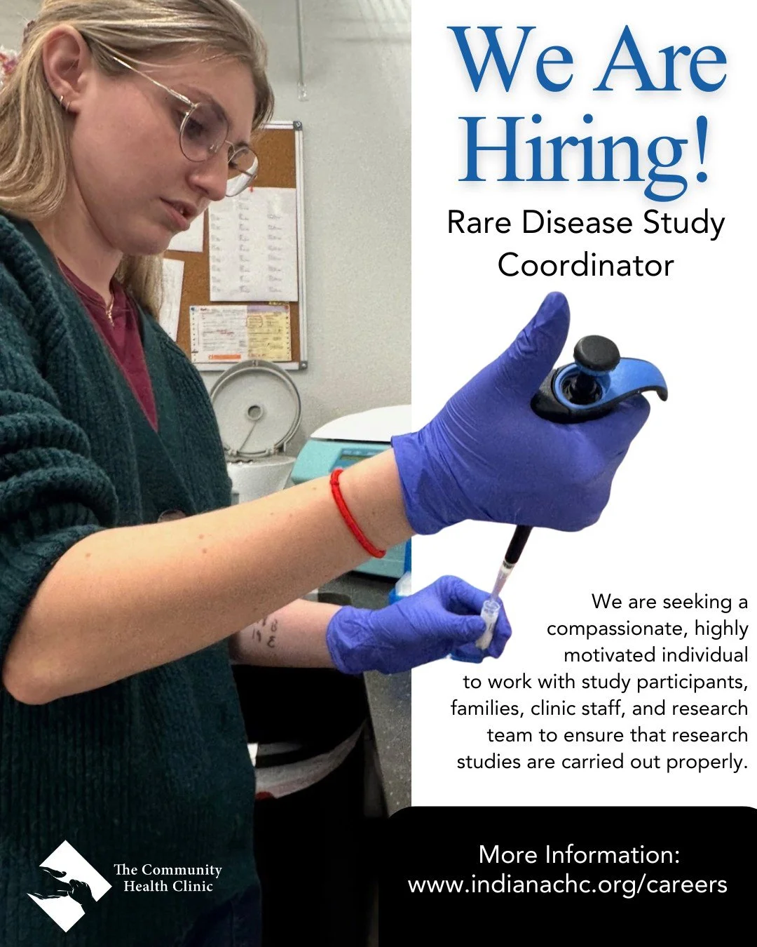 🧬 Now Hiring: Rare Disease Study Coordinator

Join the Community Health Clinic&rsquo;s Research Team and help advance care for individuals and families affected by rare genetic conditions.

We are looking for someone with experience in healthcare, r