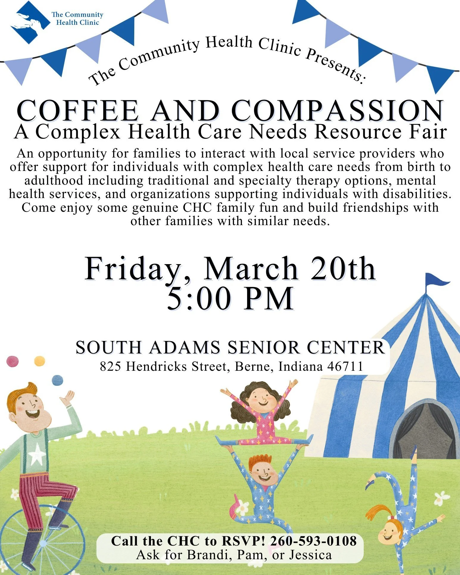 We have two great opportunities to connect with the Community Health Clinic this week!

☕ Coffee &amp; Compassion Resource Fair
📅 March 20 | ⏰ 5&ndash;7 PM
📍 South Adams Senior Center
Learn about resources available for families living with complex