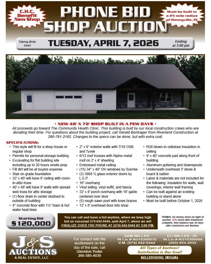 ‼️Today&rsquo;s the day to bid on the Shop House Auction! ‼️

Our Shop House Auction wraps up this afternoon at 3:00 PM, and every bid supports the CHC's mission!

This 48' x 72' shop is being built by local crews donating their time, making this a t
