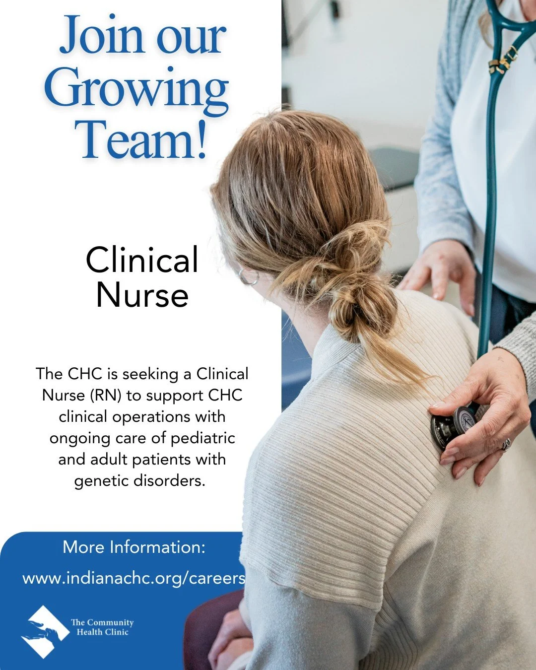 Make a lifelong difference through compassionate care. 💙

The Community Health Clinic is seeking a Clinical Nurse to join our growing team. In this role, you will work alongside dedicated clinicians to provide specialized care for individuals and fa