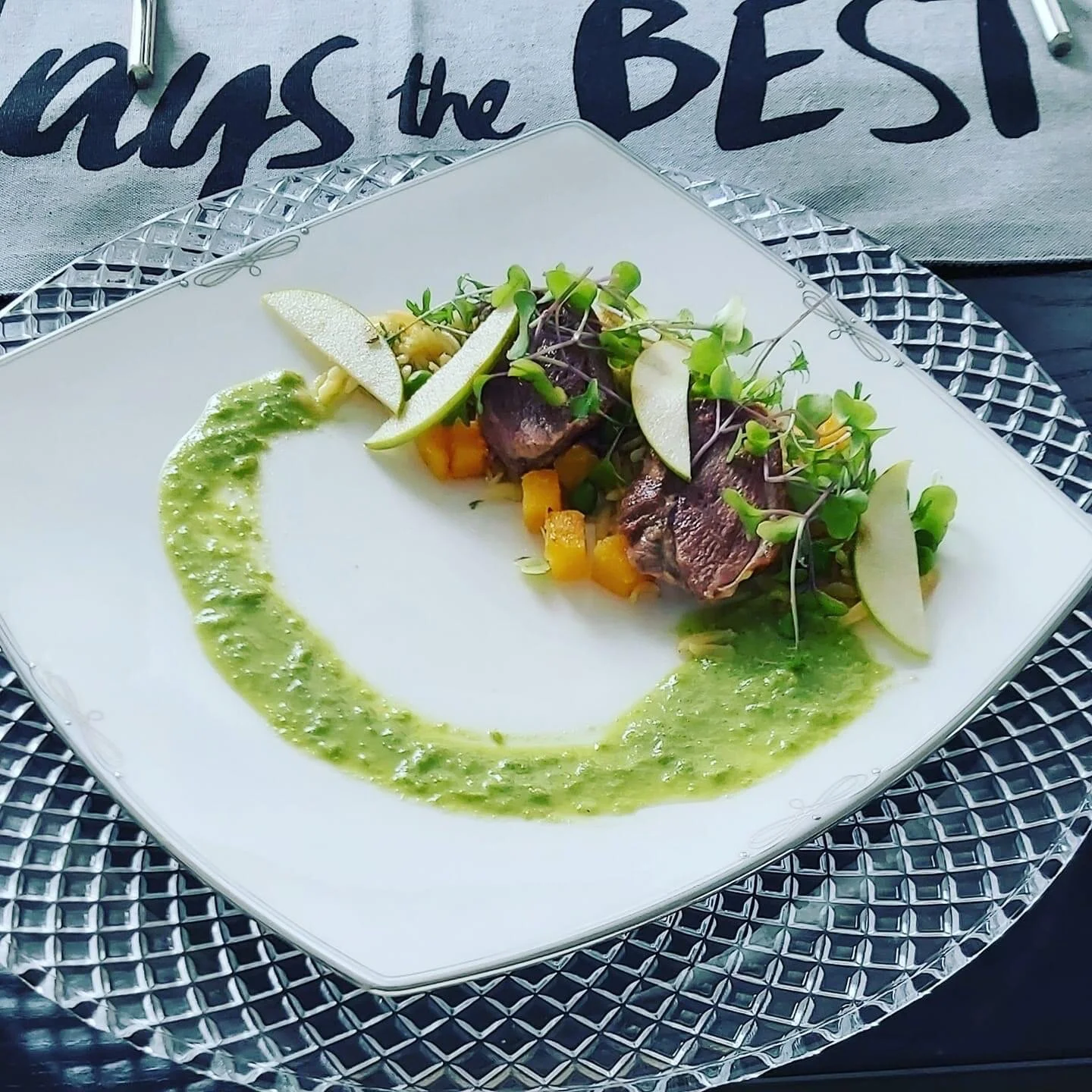 Seared Duck Salad with Wasabi Pea Dressing