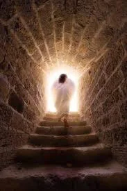 Jesus rising from the tomb.