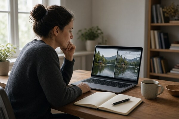 a woman working at home