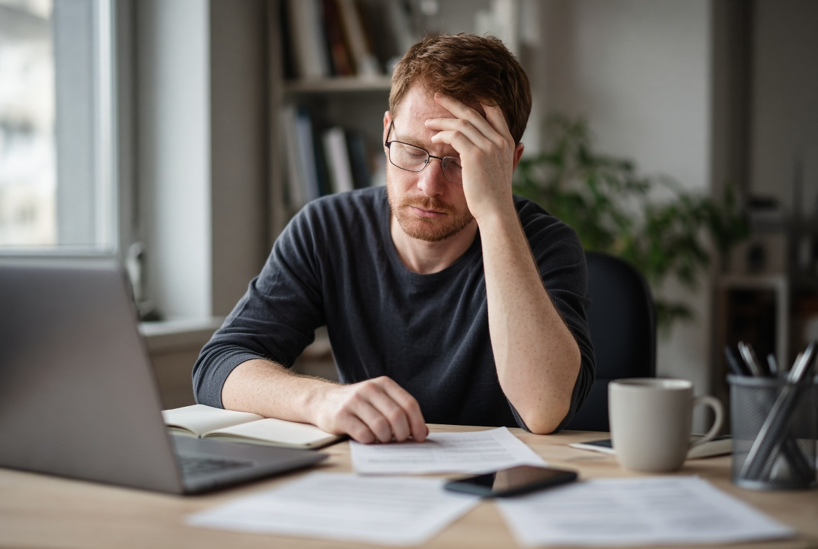 Sleep-deprived adult struggling with working memory and task switching