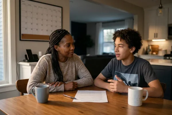 Parent and teenager reviewing a family routine together