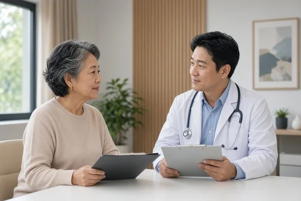 Healthcare professional conducting a cognitive assessment with an older adult patient