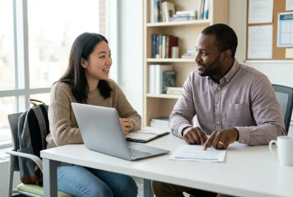 a college girl consulting a tutor