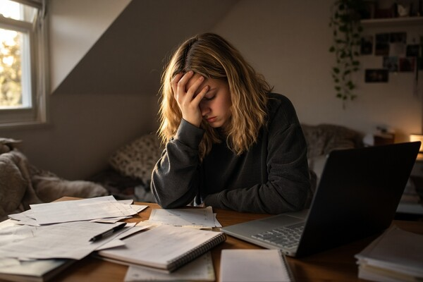 a girl stress due to schoolworks