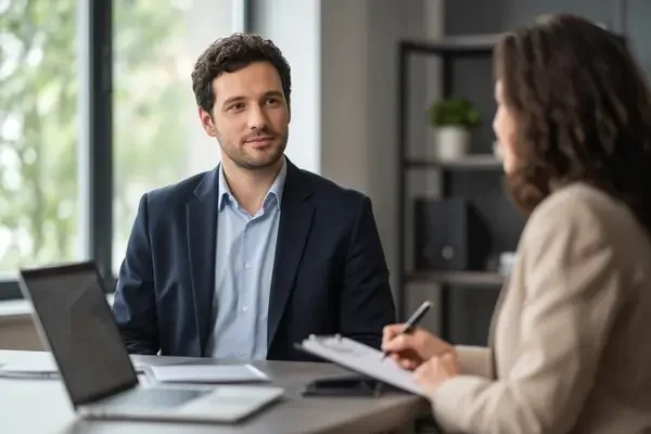 hr and applicant conducting job interview
