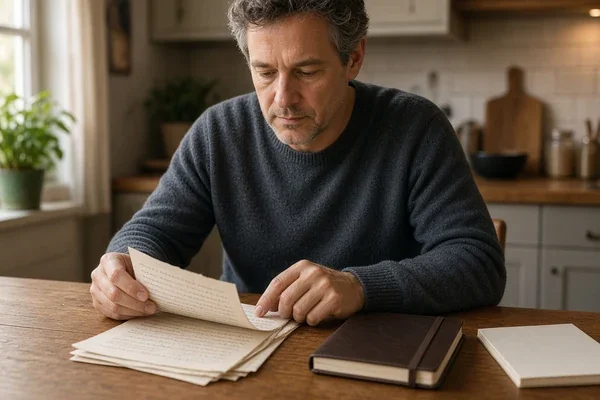 Adult comparing personal notes and daily routines to understand changes in executive function over time