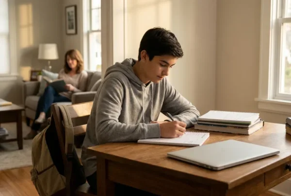 Student managing school tasks independently after coaching