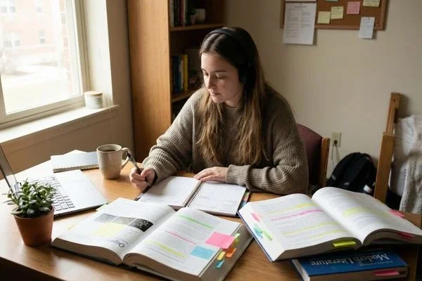 A girl preparing for an exam