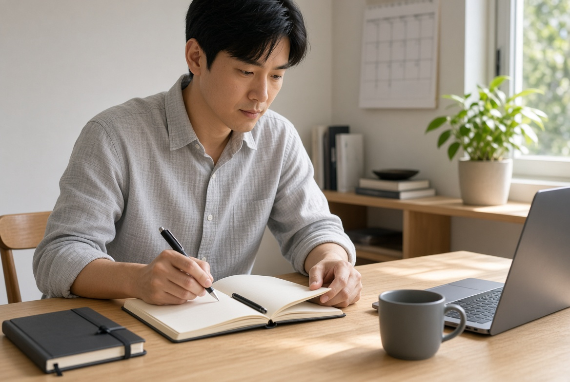 Adult building a planning routine after improving sleep