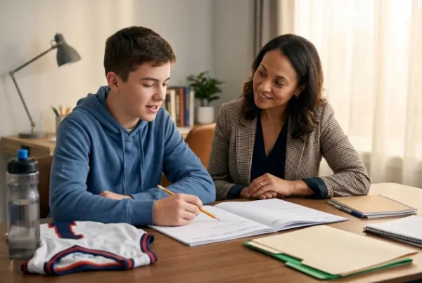 woman teaching the highschool student