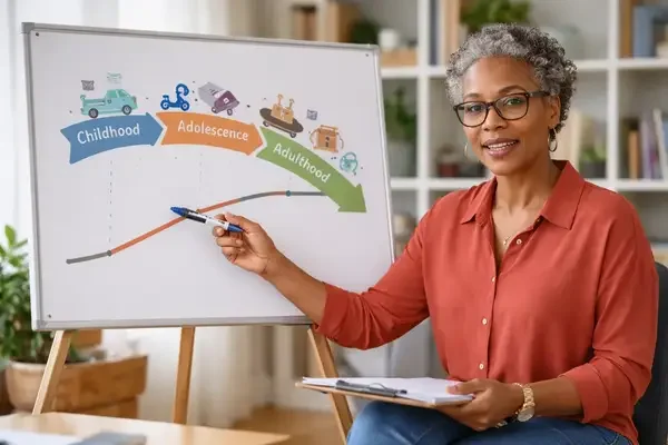 Therapist explaining ADHD symptoms timeline