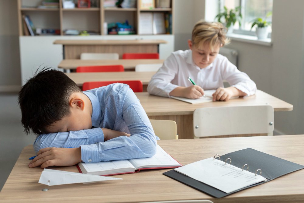 Child struggling to stay focused during schoolwork due to ADHD