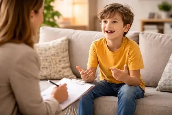 Child talking to therapist