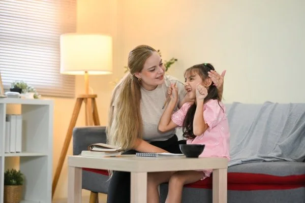 A mother caring for her child with ADHD.