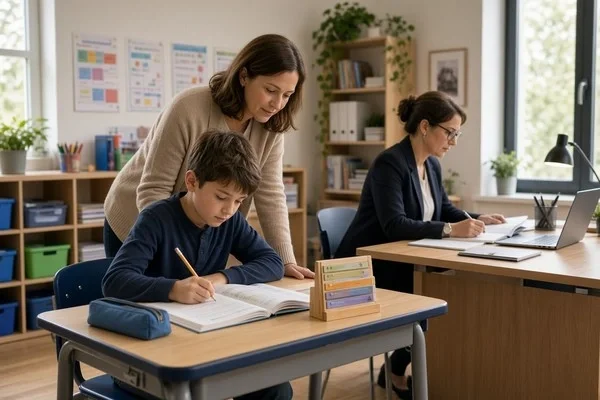 Child following structured school routine while adult manages independent schedule