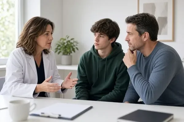 Family discussing treatment options with a healthcare professional