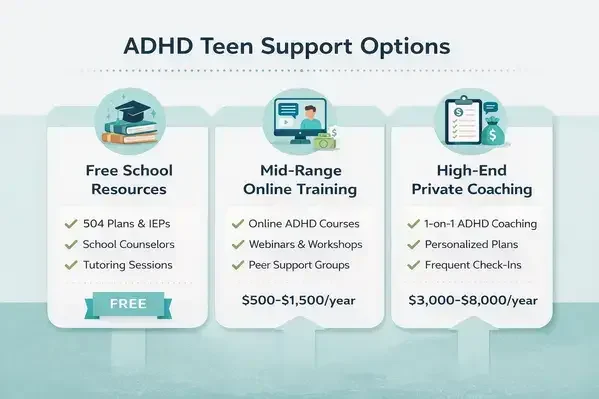ADHD teen support cost comparison by tier infographic