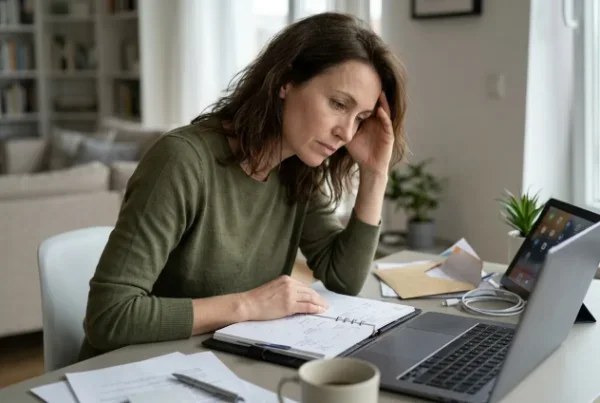 Woman struggling to manage a disrupted daily routine
