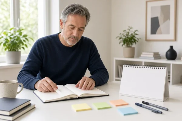 Adult using practical daily organization systems instead of relying only on brain training exercises