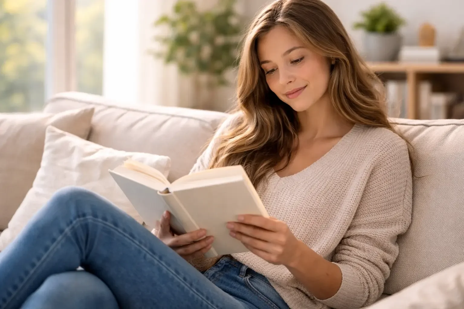 a woman reading a book