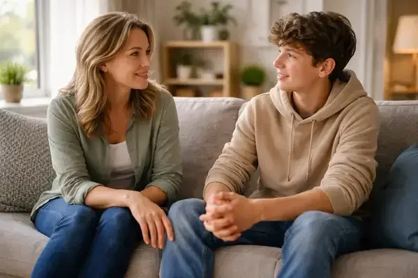 Parent supporting teenager with ADHD at home