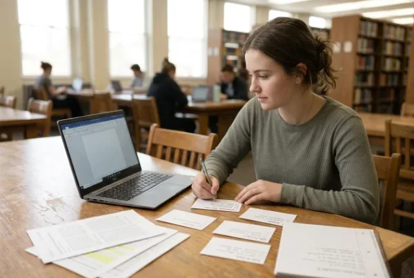 college student studying in library