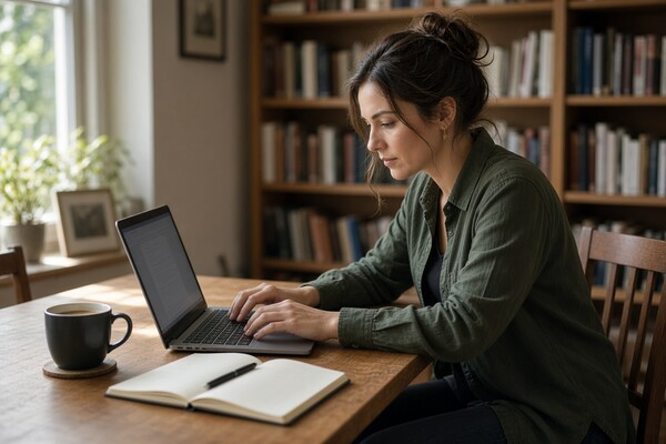 a woman using her laptop