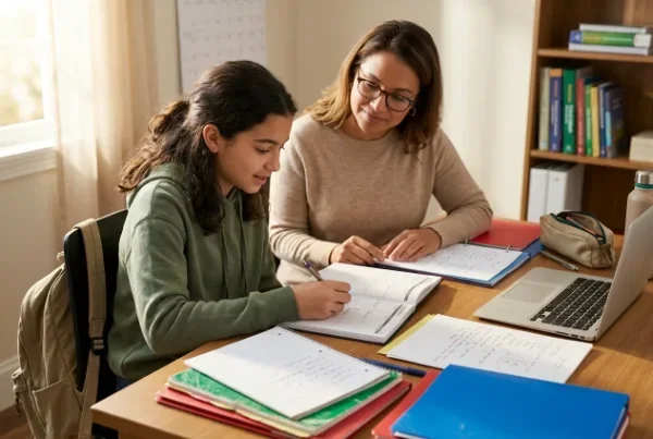 Student organizing assignments with an academic coach
