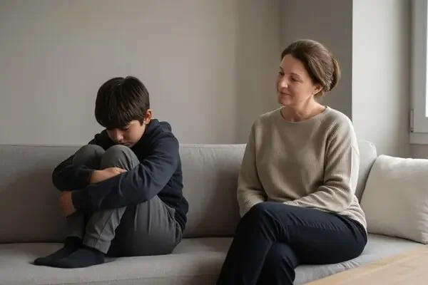 Child taking a calm break from an overwhelming environment with adult support
