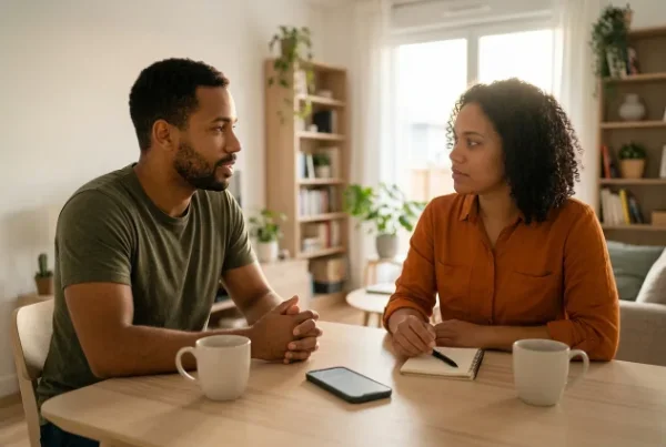 Couple having a calm conversation about relationship concerns