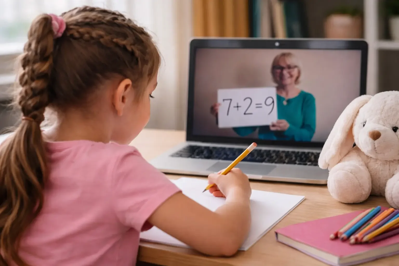 Online learning session with math equation