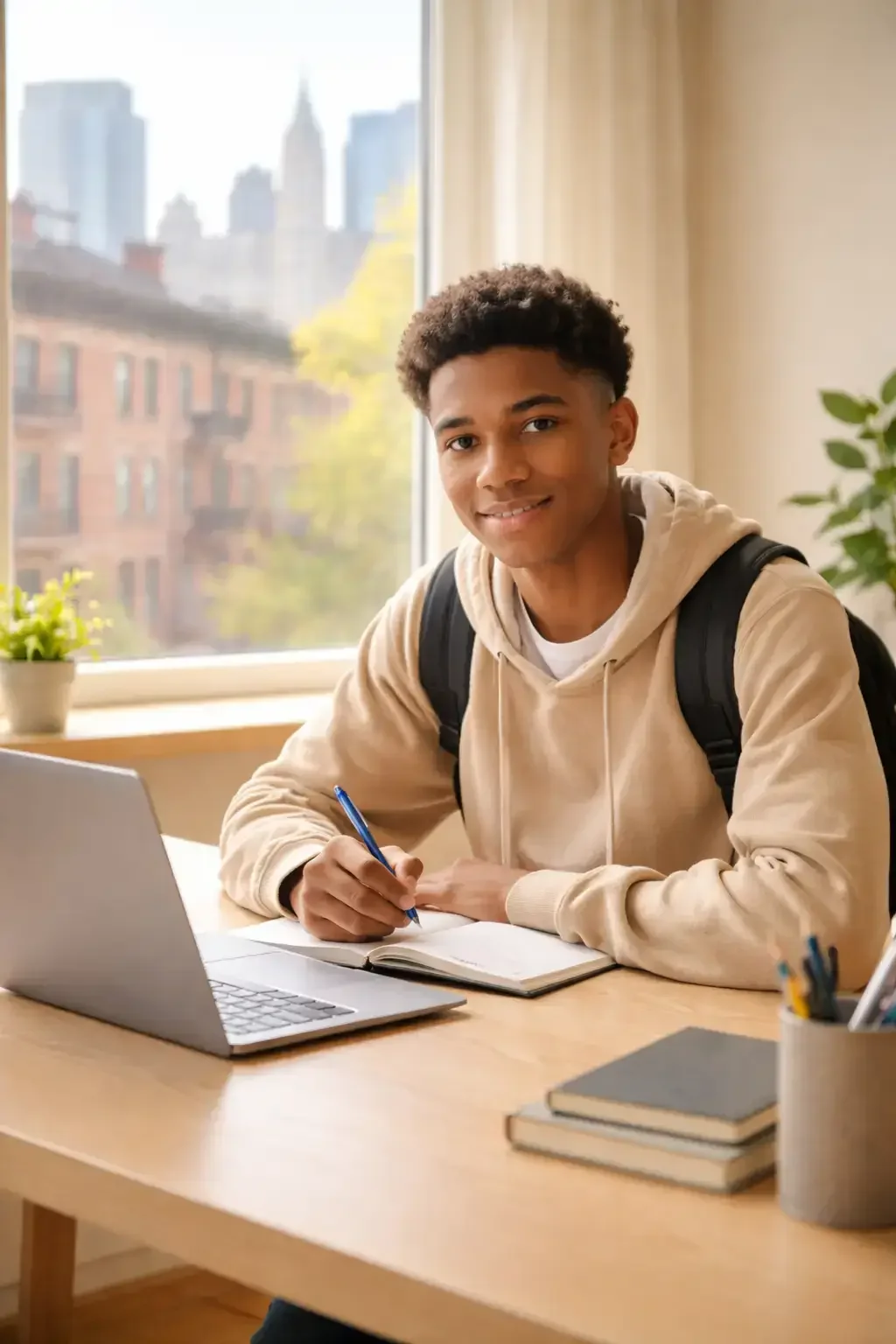 High school student with ADHD studying at school