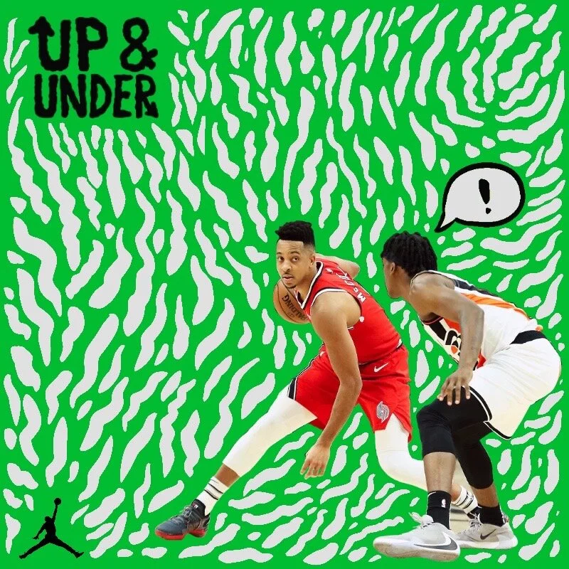 Example of an instagram post feating basketball players on a bold background