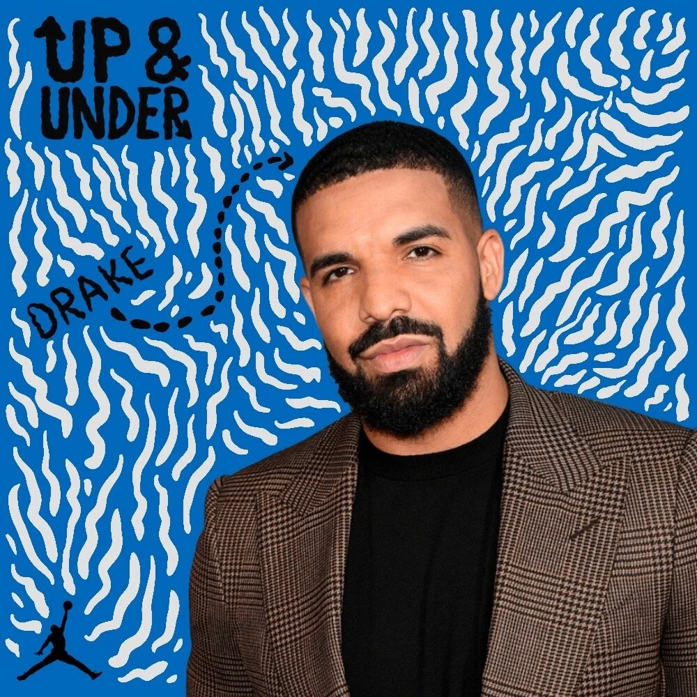 Example of an instagram post feating guest drake on a bold background