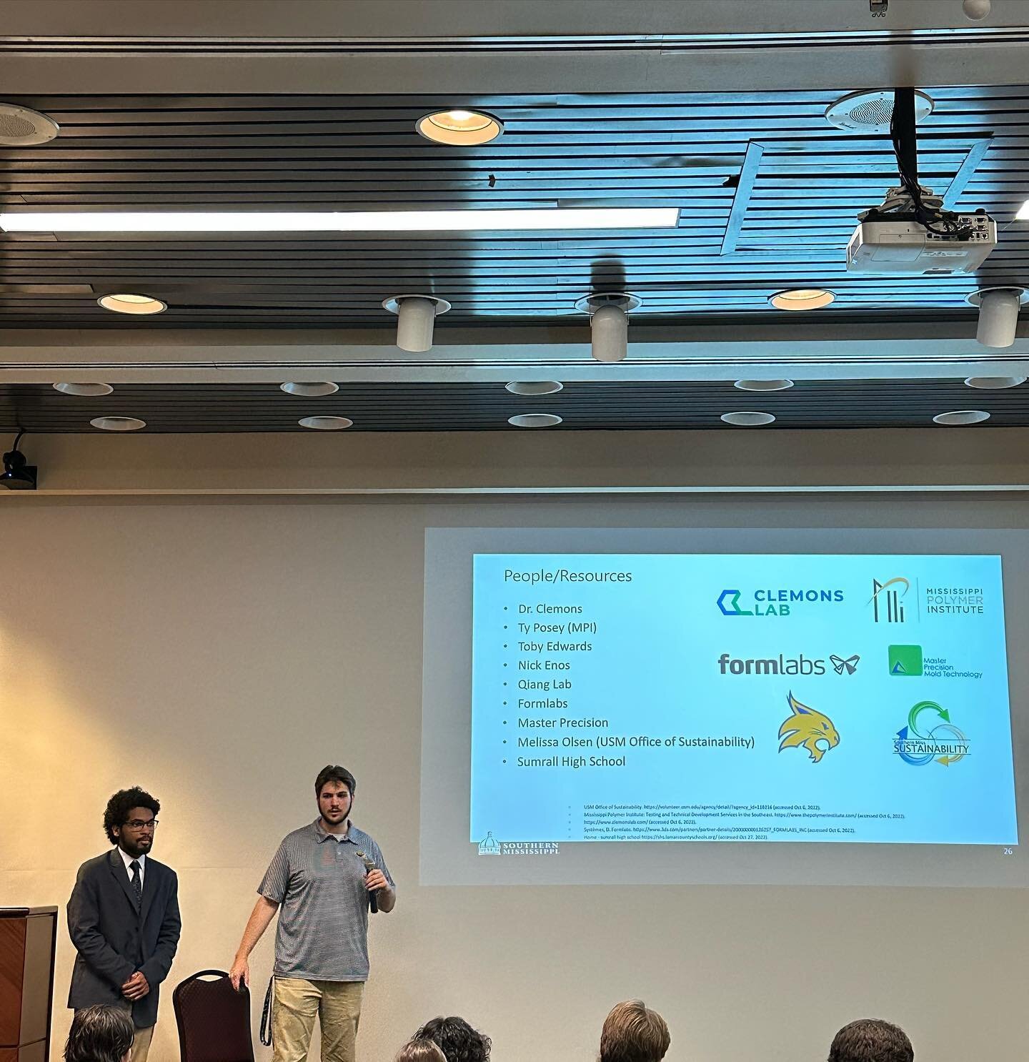 Team Shake N&rsquo; Bake presenting their Capstone project this morning! Justin and Larry were mentored by Dr. Clemons on their project &lsquo;Injection Molding with the Use of Recyclable Plastics and 3D Printing&rsquo;

Legends.