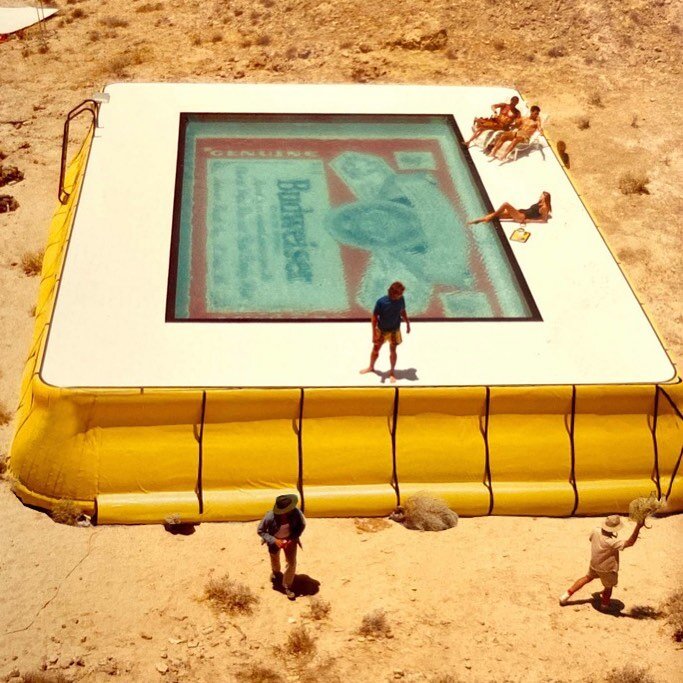 Throwback to this desert set! Inflatable pool. Custom painted pool liner. Tiled deck. Stainless pool coping. #tbt