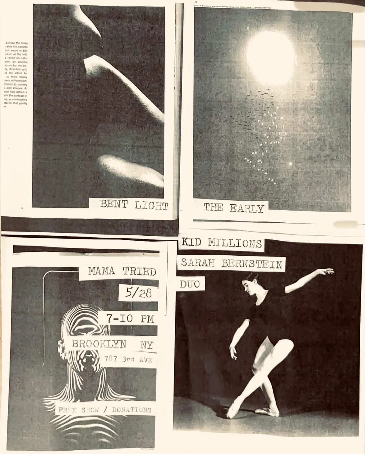 BENT LIGHT, THE EARLY, KID MILLIONS / SARAH BERNSTEIN DUO