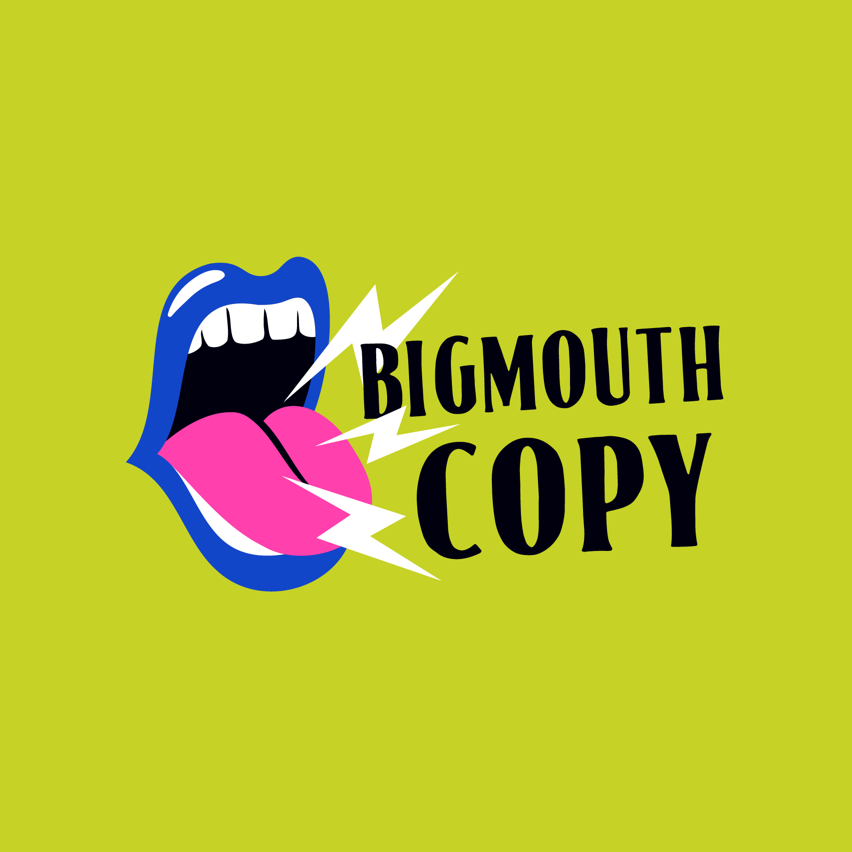  The Bigmouth Copy Logo on a lime green background. 